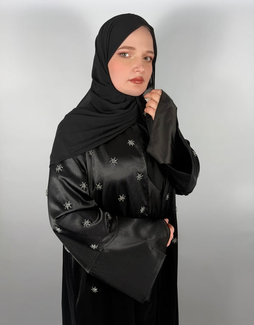 PREMIUM HAND-EMBELLISHED ONYX DRAPE OPEN ABAYA