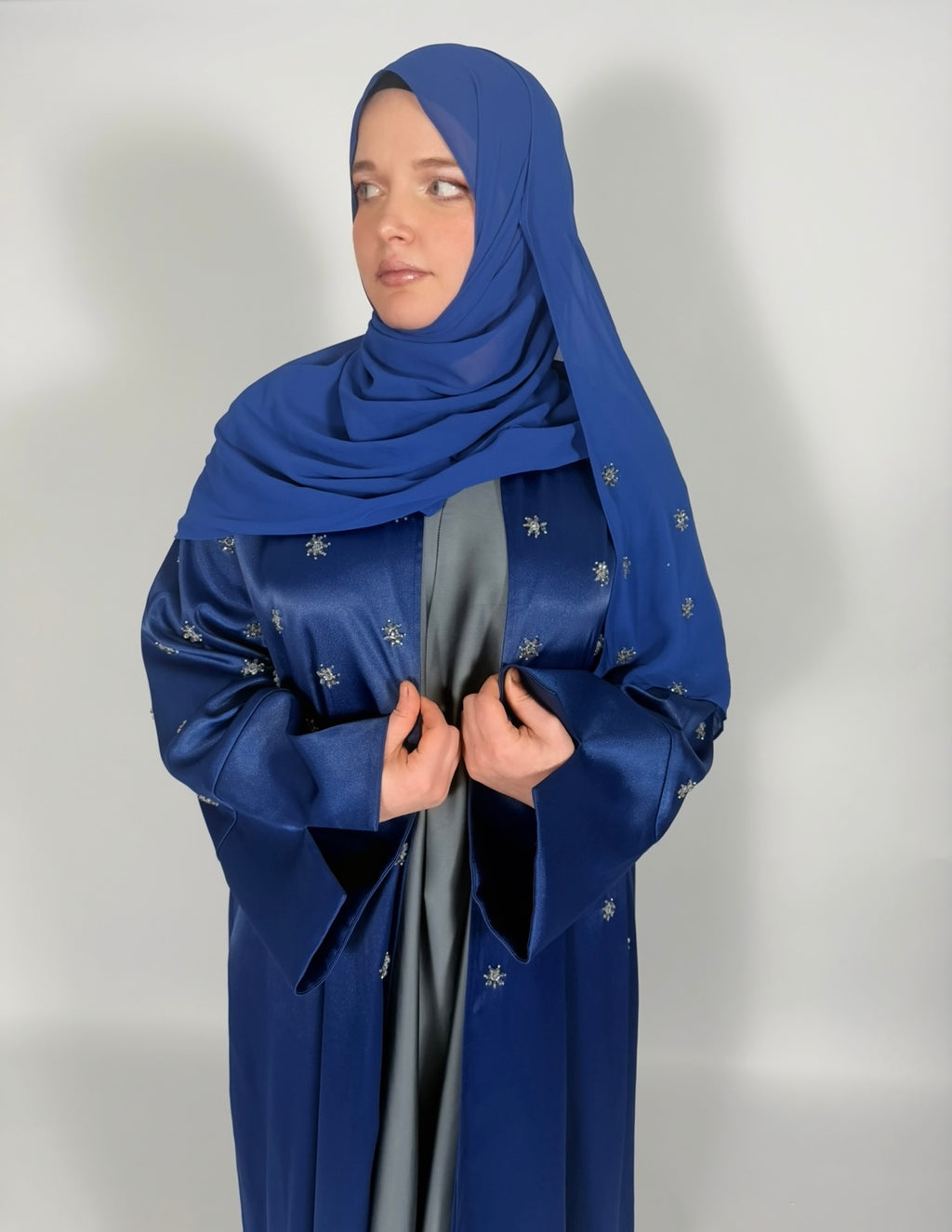 PREMIUM HAND-EMBELLISHED MIDNIGHT DRAPE OPEN ABAYA