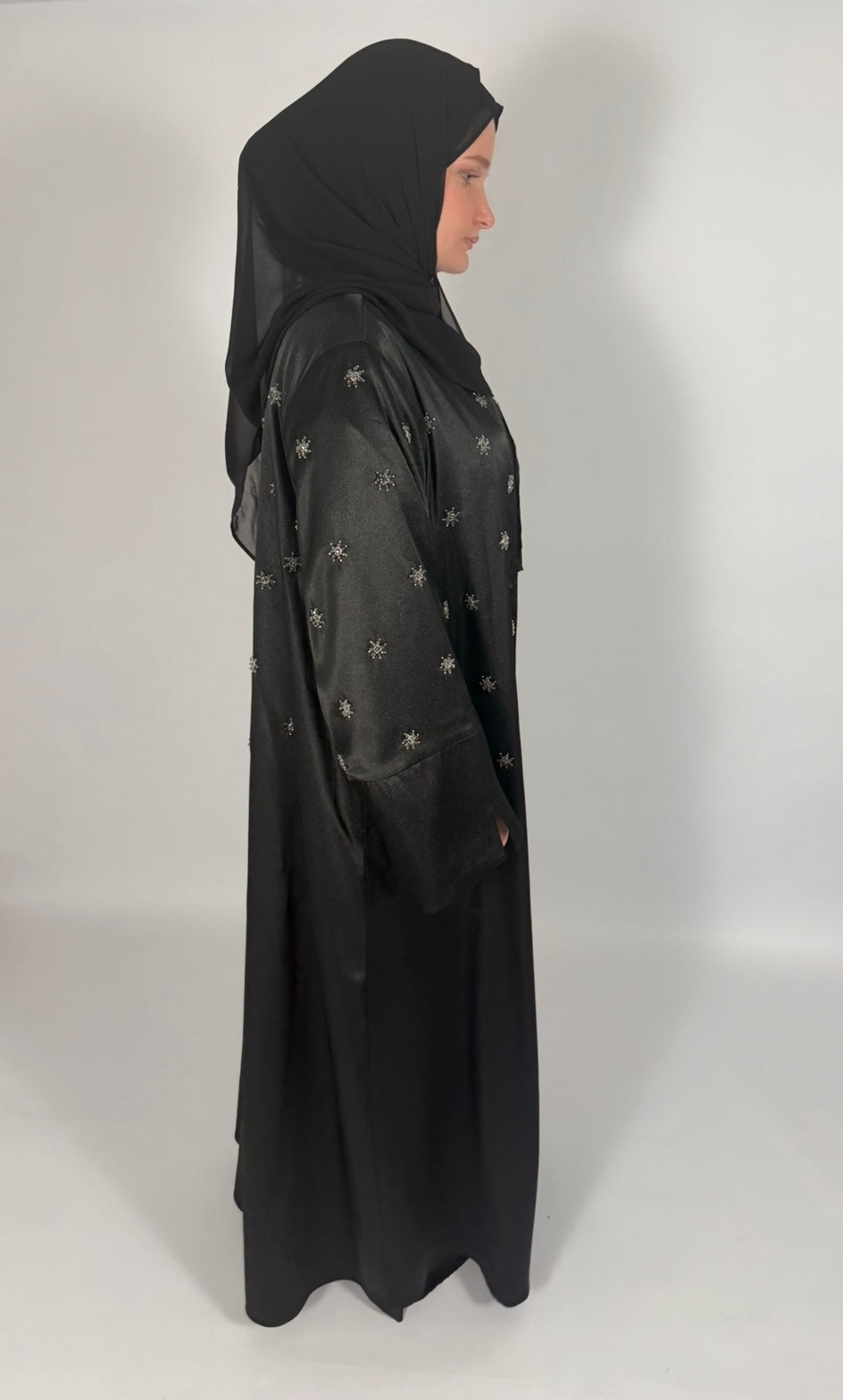 PREMIUM HAND-EMBELLISHED ONYX DRAPE OPEN ABAYA