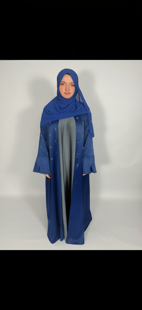 PREMIUM HAND-EMBELLISHED MIDNIGHT DRAPE OPEN ABAYA