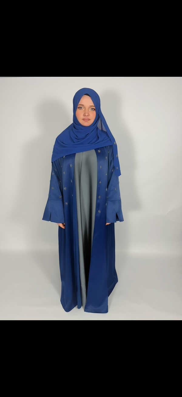 PREMIUM HAND-EMBELLISHED MIDNIGHT DRAPE OPEN ABAYA