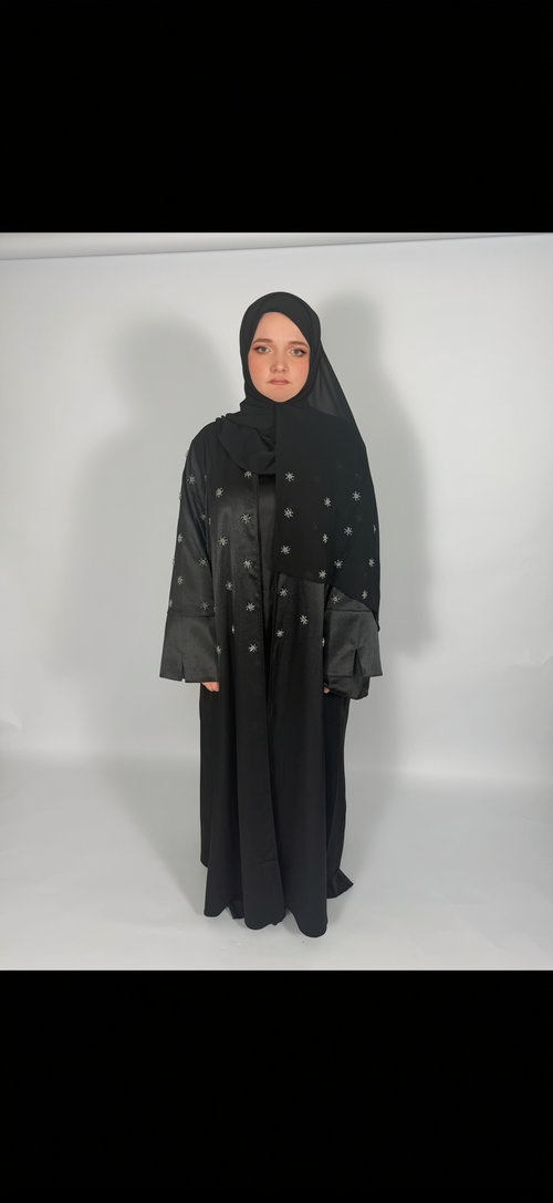 PREMIUM HAND-EMBELLISHED ONYX DRAPE OPEN ABAYA